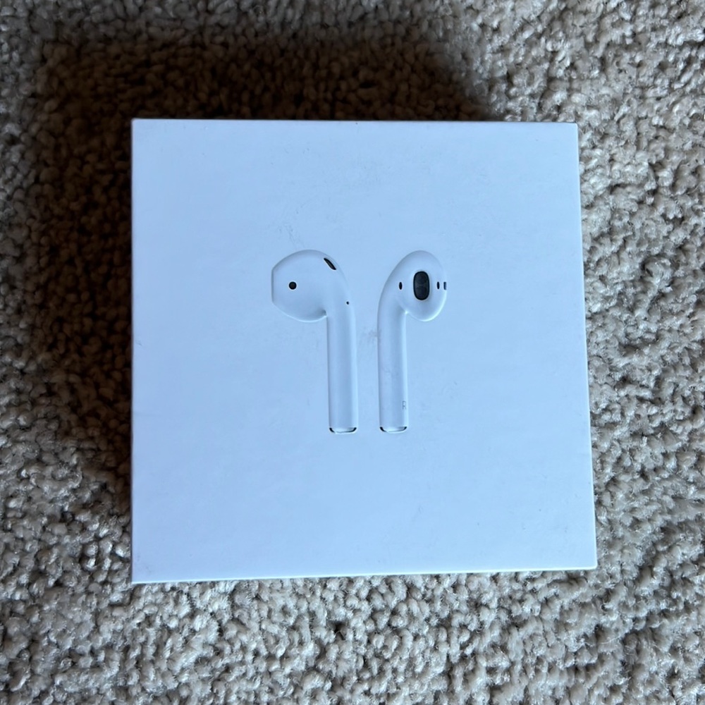 New, unopened Apple AirPods (2nd generation) still in packaging.